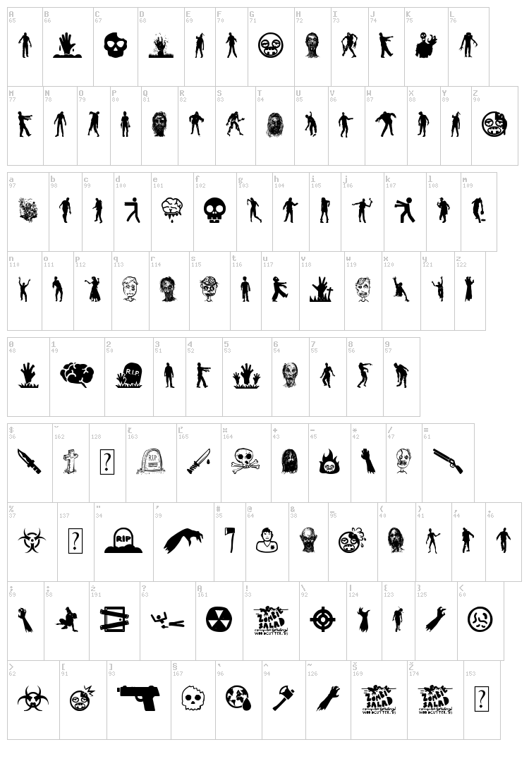 Zombie Salad font map